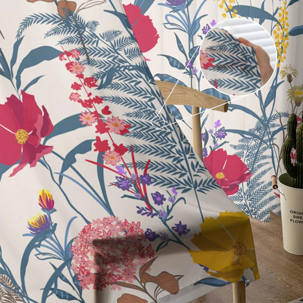 Květiny Husté Listy Okvětní lístky Moderní Tylové Závěsy do ložnice Balkon Dekor oken Kreativní móda Bytový průsvitný závěs