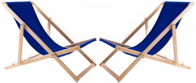 2X Wooden Deckchair With Cornflower Fabric