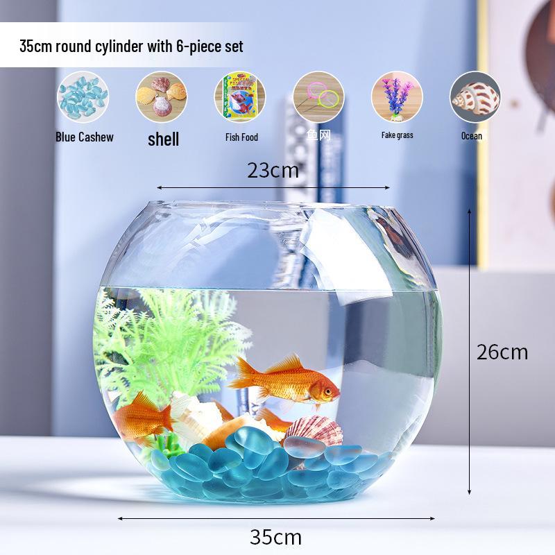 Round Transparent Glass Fish Tank for Desktops - Small, Thickened Design for Turtles and Goldfish, Ideal for Living Room Landscaping
