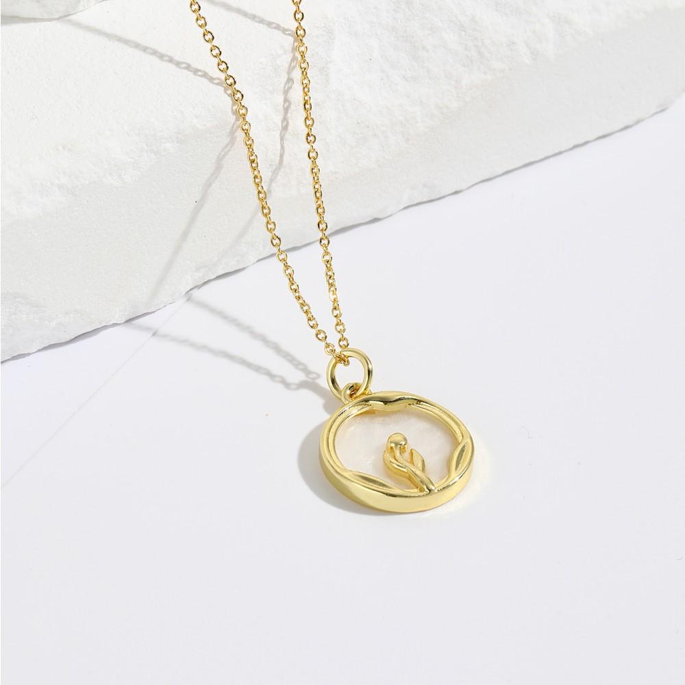 Round Angel Sunflower Shell Pendant Necklace - Star & Moon Design for Women, European & American Style