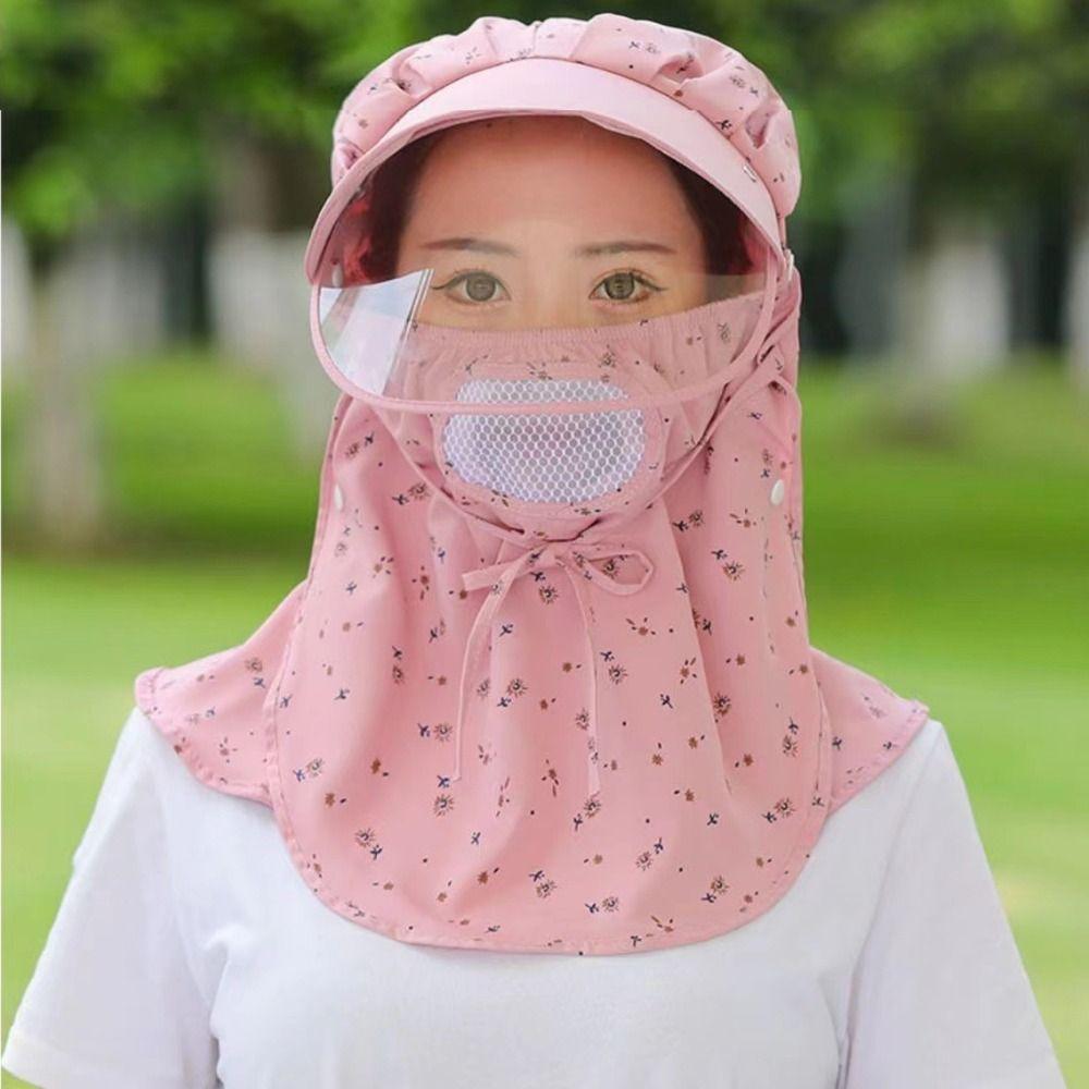 Floral Print Women Fisherman Hat Big Brim Picking Tea Hat Fashion Face Covering Sunhat  Face Shield