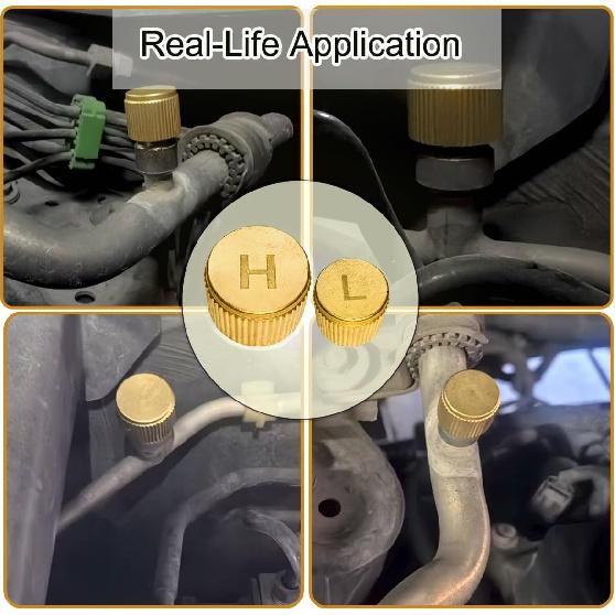 Brass Car AC Valve Caps for R134a System | Heavy-Duty High & Low-Side Service Port Caps | Leak-Proof Covers for Honda, Toyota, Subaru, & More