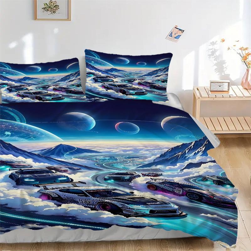 

3pcs Cloud-Road-Car-Race Duvet Cover Set, 1 Duvet Cover + 1/2 Pillowcases (No Insert), Bedroom Decor, Allseason Comfort yy251021270 135x200cm