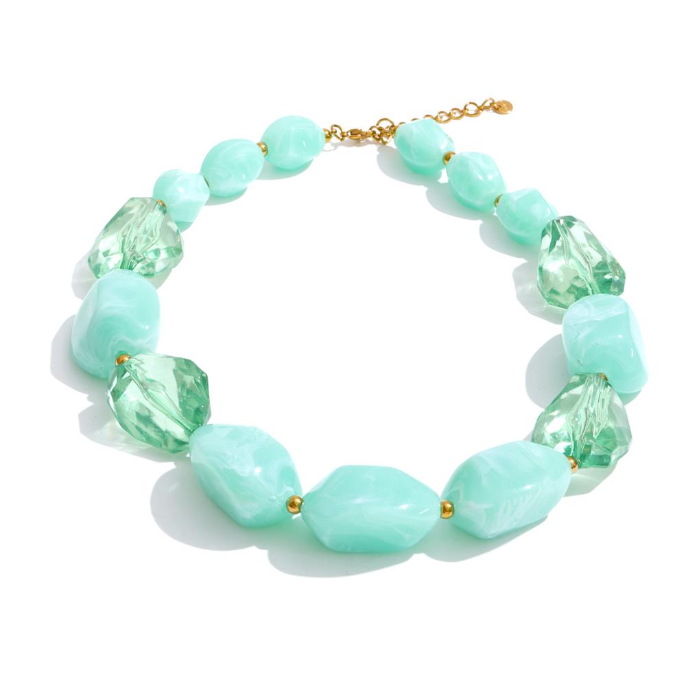 

Yhpup 2026 Arrivals Acrylic Resin Chain Statement Necklace Waterproof Handmade Jewelry Green Blue Beige Yellow Amber Accessories