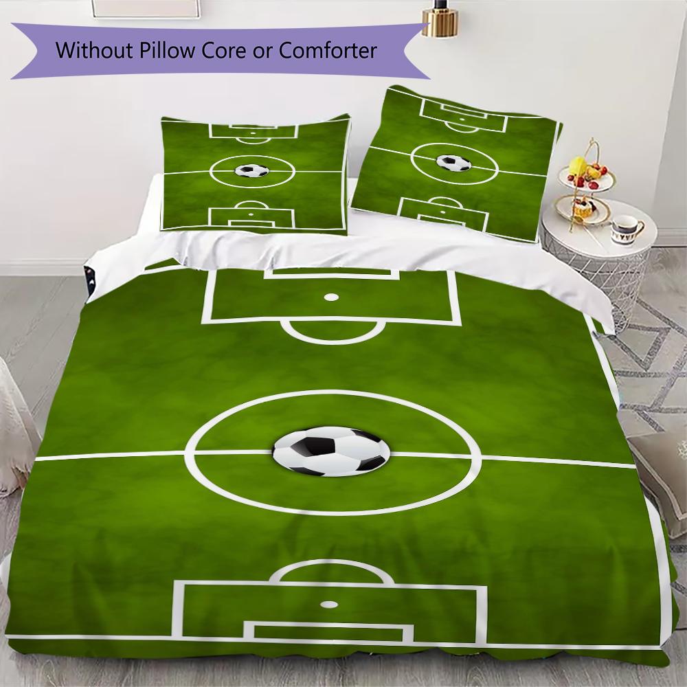1 Stück Fußball-Thema Bettwäsche Steppdecke Set Bettbezug Kissenbezug Heimdekoration Geburtstagsgeschenk (1 * Bettbezug + 3 * Kissenbezug, ohne Füllung)A2