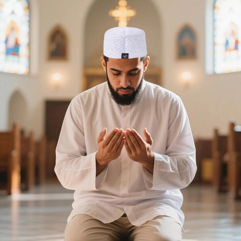 1Pc Men Worship Daily Wear Polyester Soft Muslim Breathable Prayer Hat Religious Flat Top