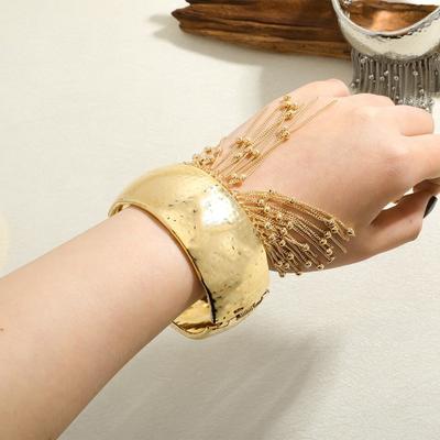 Vintage Perlen Silber Metall Armreif Quasten Ketten Perlenketten Breiter Hand Schmuck Damen