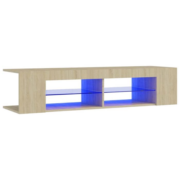 VidaXL Meuble TV avec Lumières LED Armoire Basse Centre de Divertissement Meuble Stéréo Salon Salle de Séjour Blanc et Chêne 804232