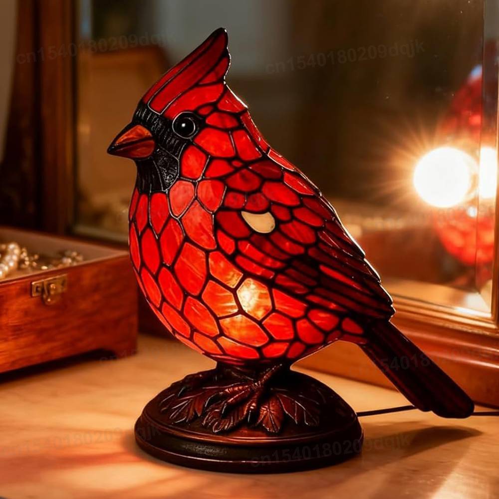 Home Stained Glass Birds on Branch Desktop Ornaments Red Brid Art Night Light Ornaments Bird Series Decoration