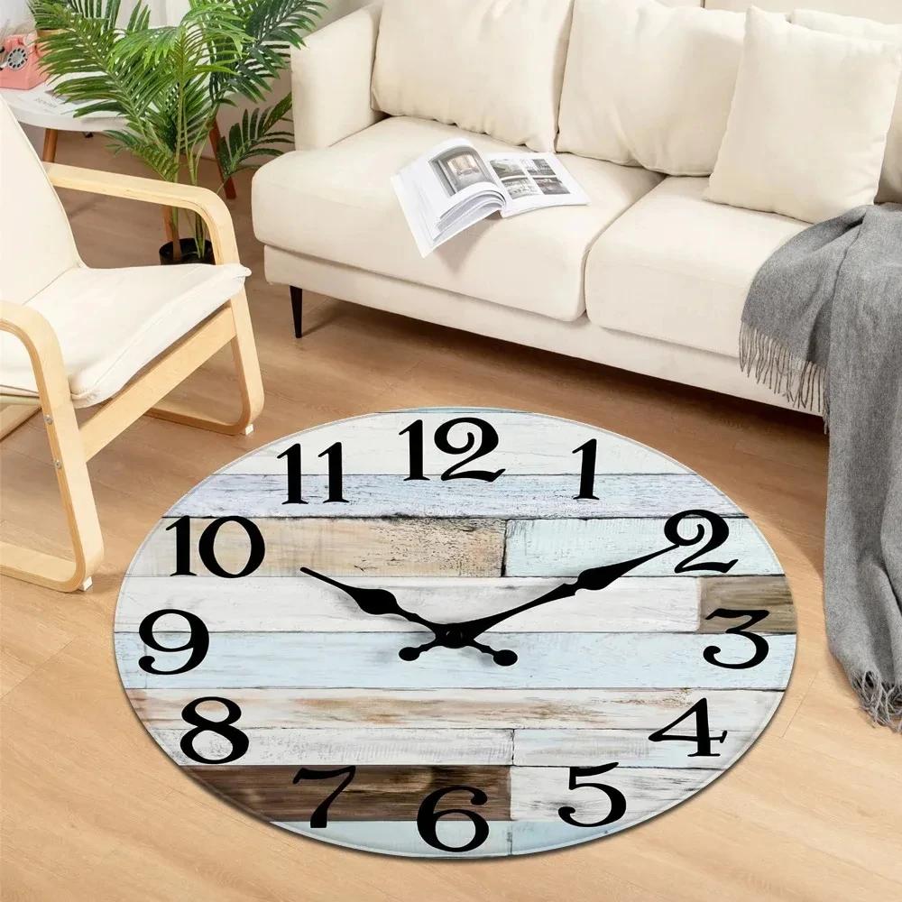 Clock Print Round Carpet Soft Circle Area Rug Non-Slip Living Room Coffee Table Sofa Floor Mat Bedroom Hanging Basket Chair Mats