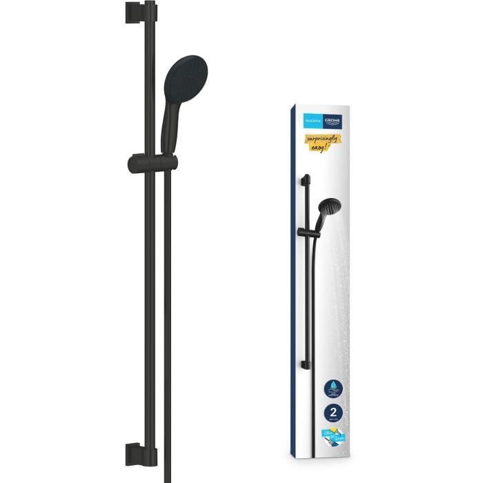 Ensemble de douche avec pommeau 2 jets, barre 90cm et flexible - GROHE Vitalio Start 110 269542431 - Economie d'eau - Noir Mat