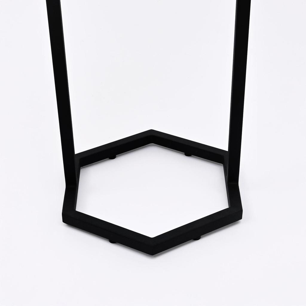 Hexagonal Marble Table Set of 2 – Modern Nesting Accent Tables with Black Metal Base