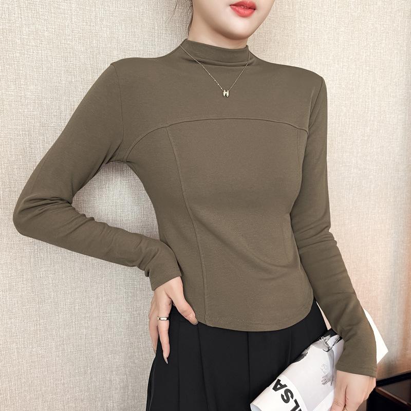Spring and Autumn Women's Blouse Half-high Neck Splicing Matchy-matchy Bottoming Shirt