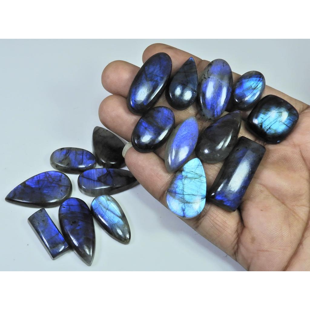 372Cts.Natural Labradorite Blue Flash Mix Cabochon Loose Gemstone 17Pcs Lot LL-1018
