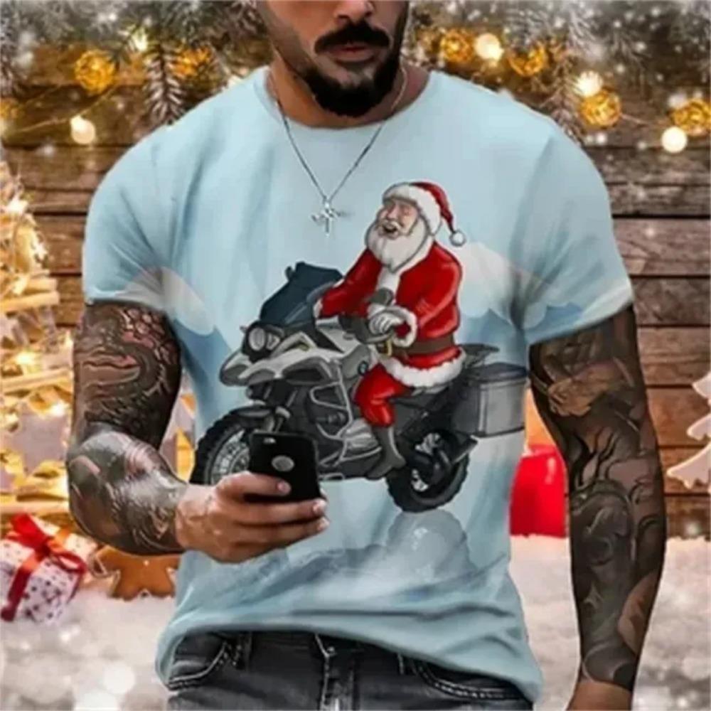 Funny Santa Claus Graphic T Shirts Fashion 3D Print Men's T-Shirts Hip Hop Trend X'mas Clothing Casual O-neck Short Sleeve Tops
