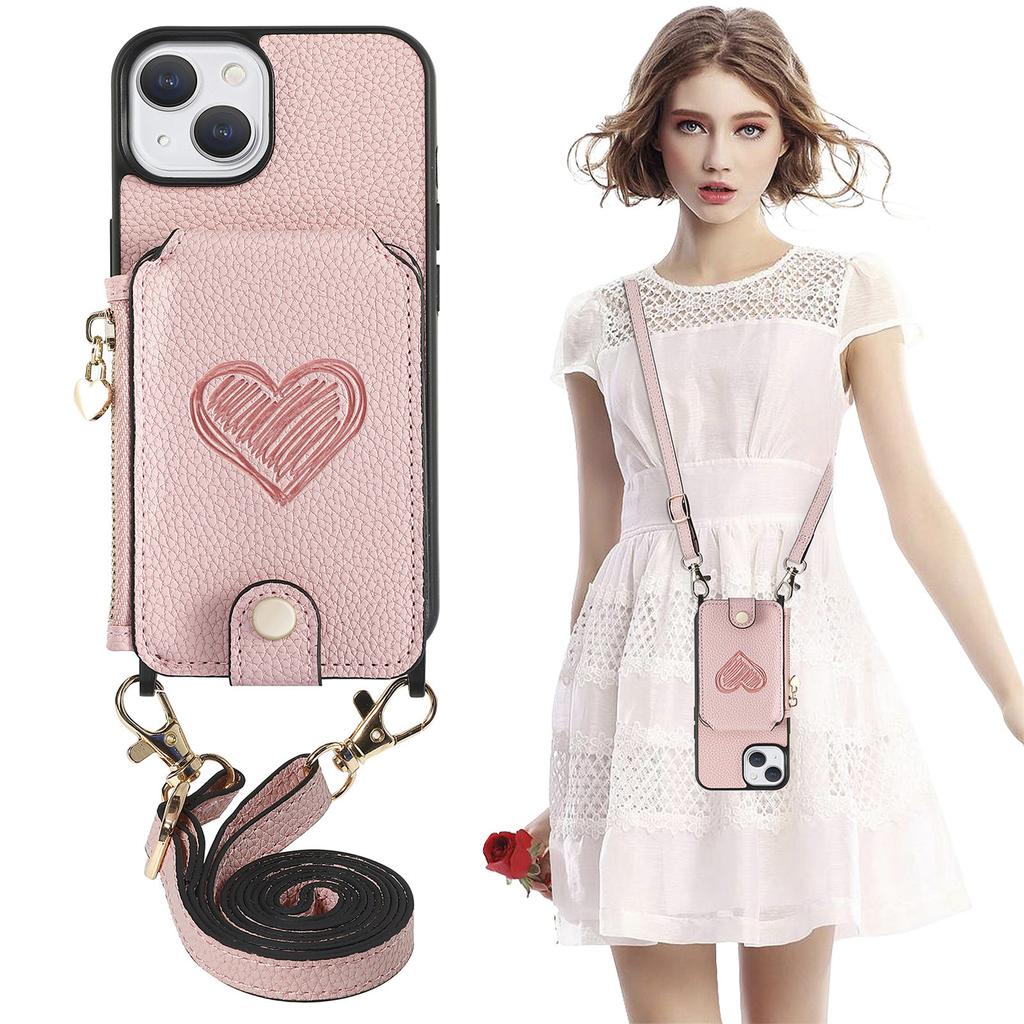 Zipper Wallet Shoulder Chain Case for Iphone 14 Plus 13 12 11 Pro Max Vertical Cards Solt Leather Lanyard Crossbody Bag Cover