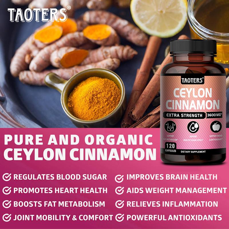 Taoters Ceylon Cinnamon Turmeric Complex Capsules Support Blood Glucose and Metabolic Health 120 Capsules