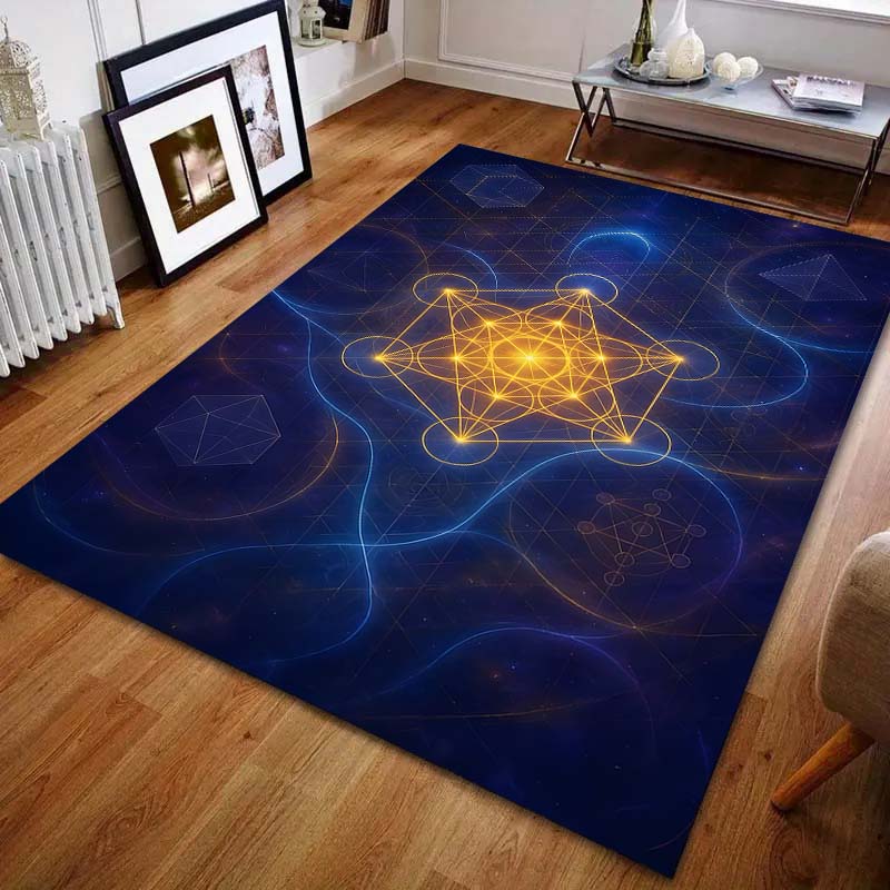 Metatrons Würfel Muster Teppich für Schlafzimmer Wohnzimmer Bettseite Sofa Bodenmatte Moderne Heimdeko Bereichsteppich Große Größe