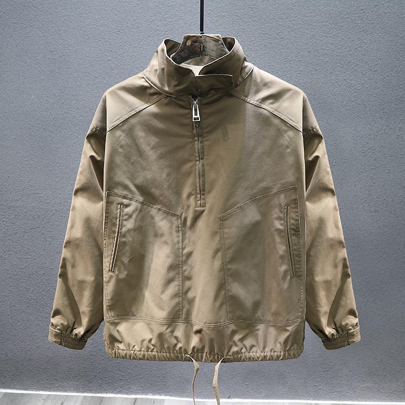 Apricot Retro Cargo Jacket Fashion Trendy Mens Outerwear Autumn Winter New Style Loose Pullover Jacket Casual Windproof Jacket
