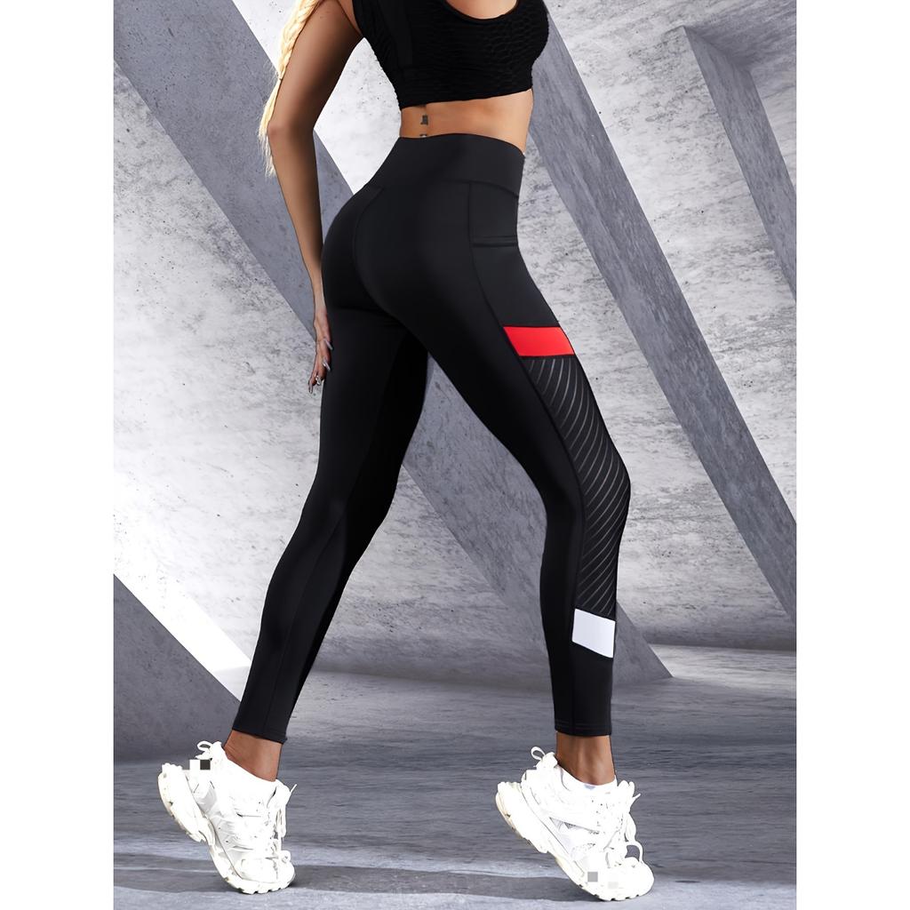 Leggings da yoga snellenti a contrasto di colore, pantaloni da yoga traspiranti a vita alta per sollevare i glutei, cintura larga per abbigliamento sportivo da donna