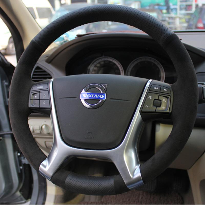

для Volvo XC60 2010-2013 S80 2012-2016 ручна прошивка нековзна чорна шкіра замша автомобільна накладка на кермо style 1