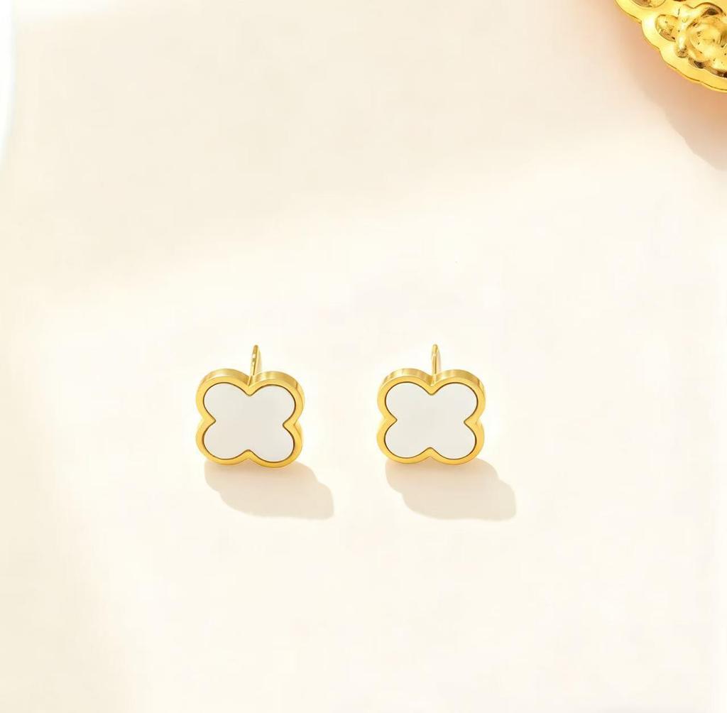 13mm Vierblättriges Kleeblatt Titanstahl Schmuckset: 18K Armband, Halskette, Ohrringe