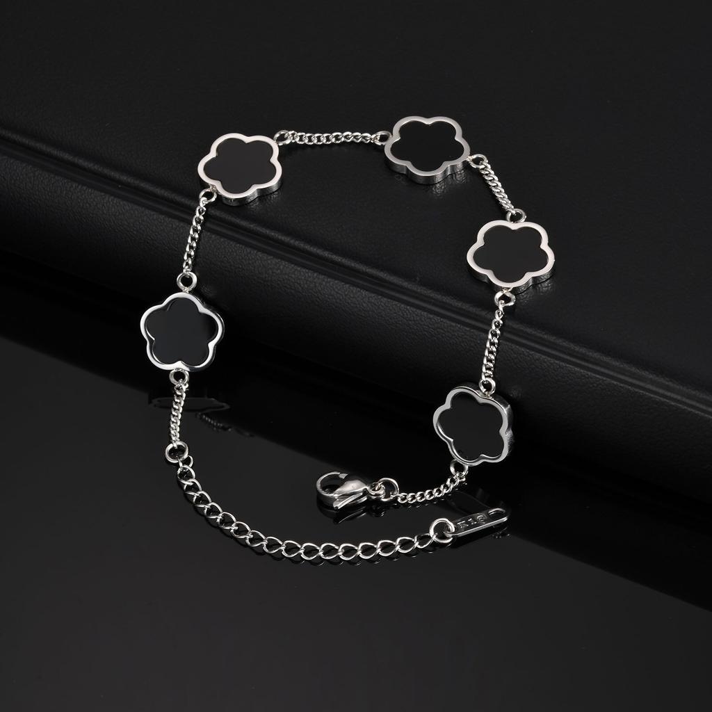 Vnox Stainless Steel Flower Bracelet for Men Women, 18-23cm Adjustable Leaf Chain with Lobster Clasp, Anniversary Gifts Zircon