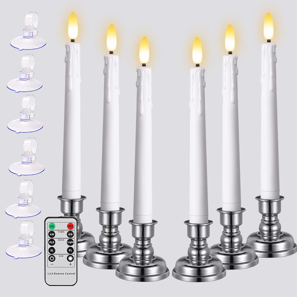 

Беспламенные мерцающие светодиодные конические свечи с подсвечником и присоской, настольные свечи, рождественские, новогодние, свечи для украшения дома