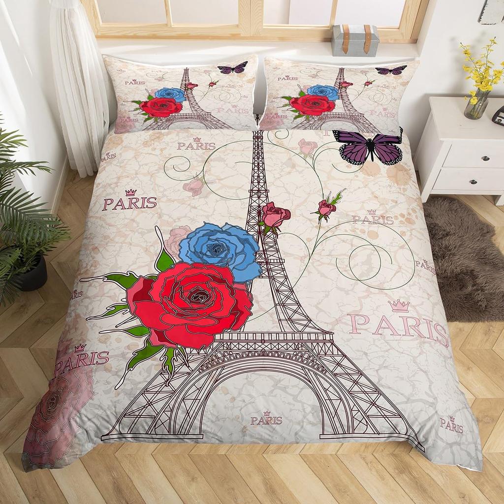 Paris Liebe Bettbezug Eiffelturm Bettbezug Für Männer Frauen Romantische Stadt Blume Bettwäsche Sets Für Valentinstag Hochzeitsgeschenk