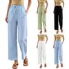 Women's Elastic Waist Drawstring Linen Pants - Casual Bohemian Wide Leg Trousers