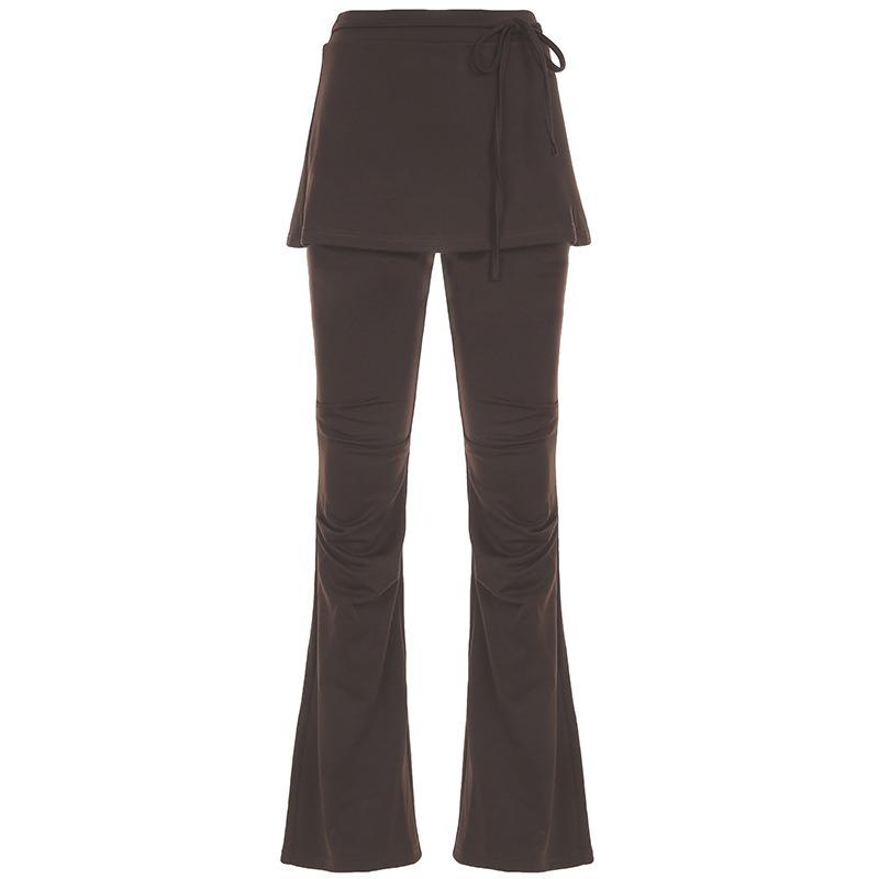 

Женские ретро-брюки из двух частей с микро-юбкой, с рисунком «чувство чистого цвета», плиссированные тонкие модные повседневные брюки L темно-коричневого