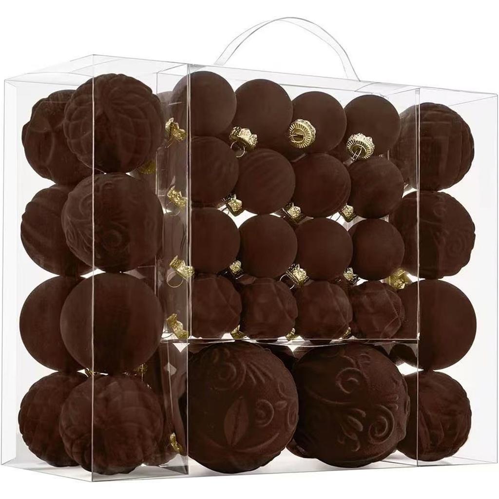 4/6/8CM 46PCS Velvet Flocked Christmas Ball Pendant Christmas Ornament Set