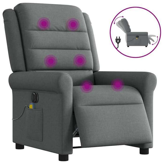 VidaXL Fauteuil inclinable de massage électrique gris foncé tissu 3303305