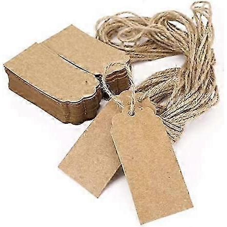 100 PCS Kraft Paper Gift Tags with 100 Feet Natural Jute Twine for Wedding Brown Rectangle Craft Hang Tags