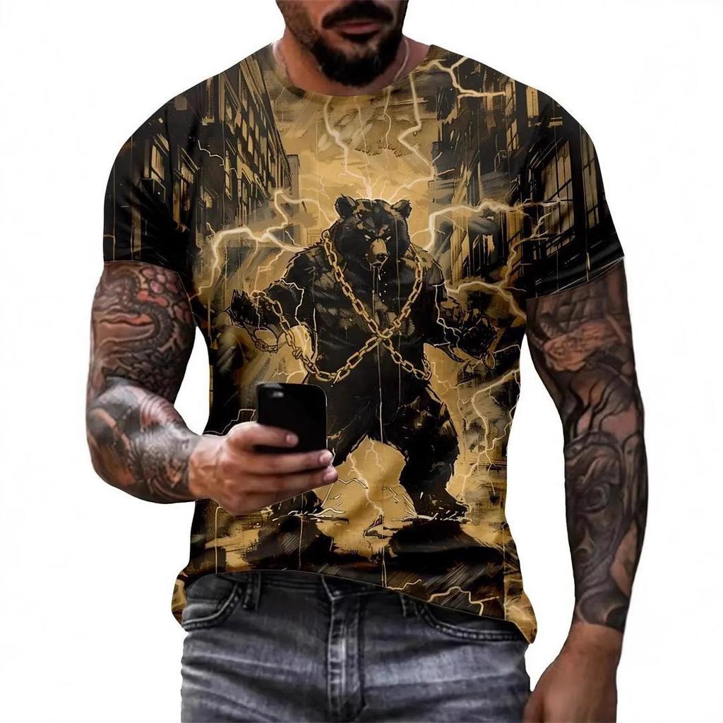 Cool Animal Pattern 3D Printed T-shirt Casual Pullover Round Neck Short Sleeved Men's T-shirts