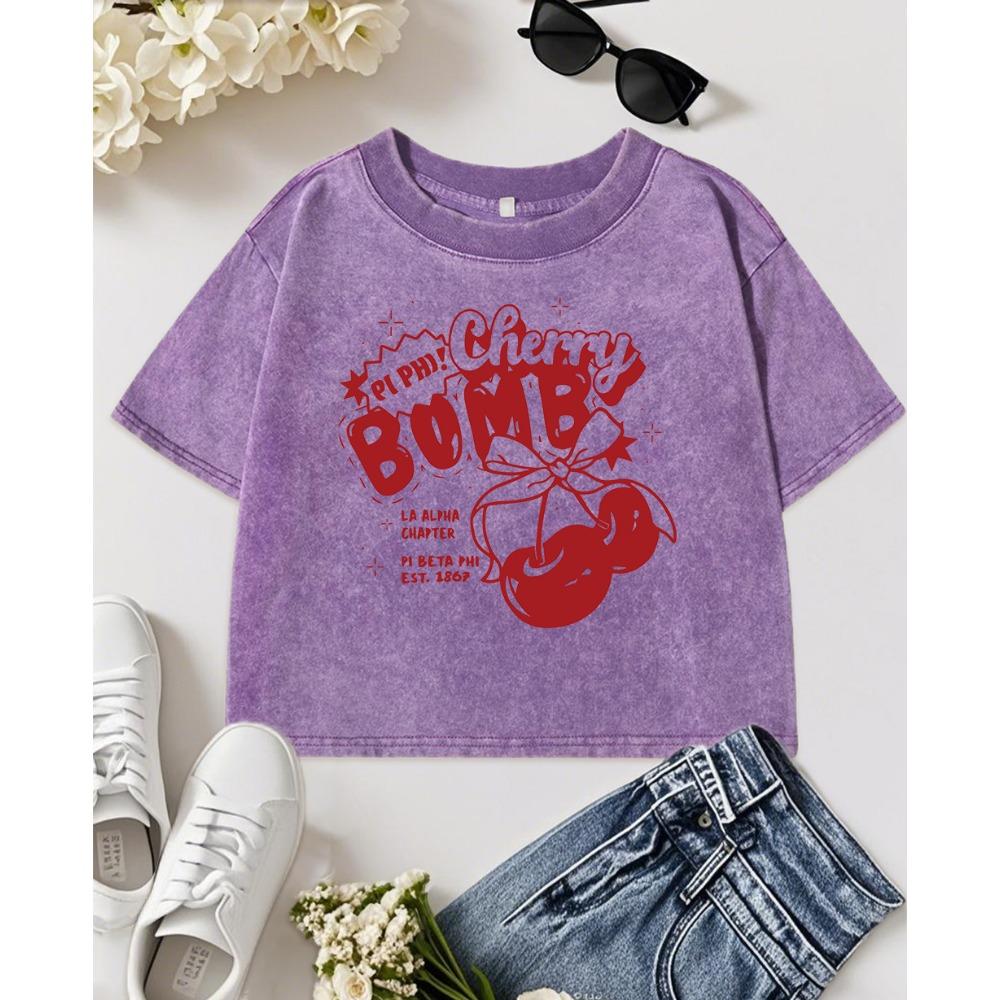 

Boom Свежие фрукты Вишня Принт Женские выстиранные футболки Хлопковая футболка с круглым вырезом Летняя одежда Женская уличная одежда XL