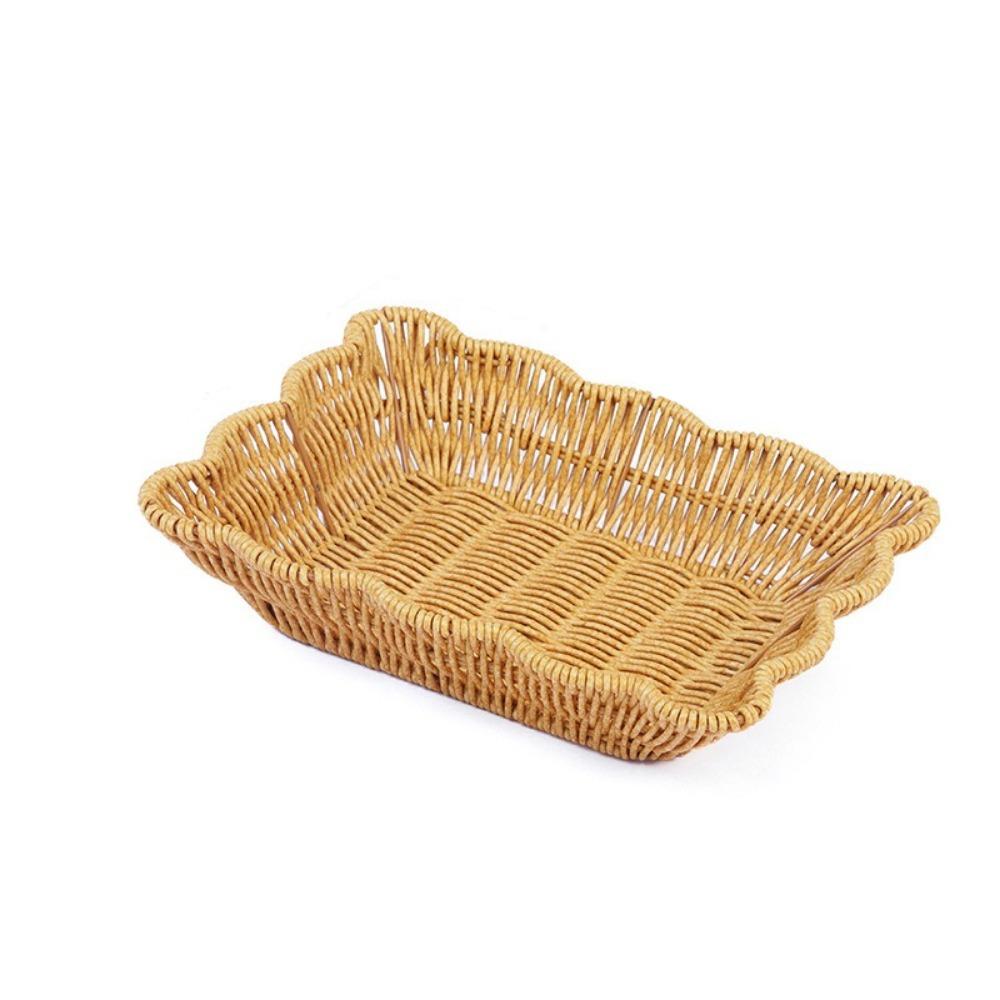Plastic Imitation Rattan Storage Basket Rectangular Fruit Plate  Table Decor S