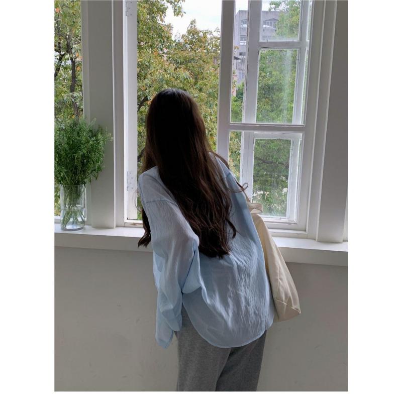 Thin Sun Protection Shirt Drapey Shirt Women's Thin Spring and Summer Korean Style Loose Long-sleeved Top