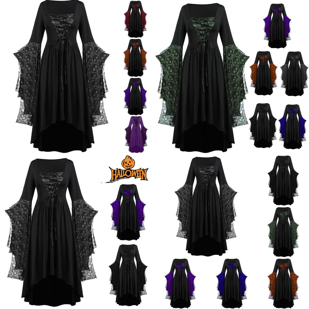 2024 Trendy Women's Halloween Role Play Skeleton Wrap Dress Long Skirt With Unique Patterns