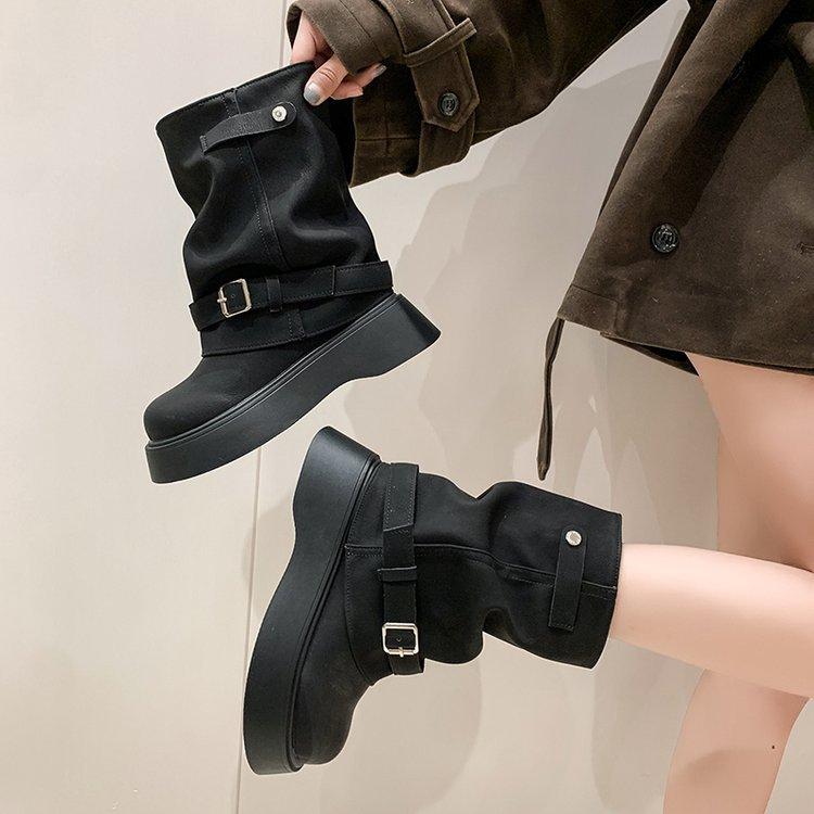 [Youshilai] Grube, podwyższające kozaki spodnie damskie jesień i zima 2025 nowe wszechstronne okrycie wierzchnie temperament wróżka krótkie kozaki trend