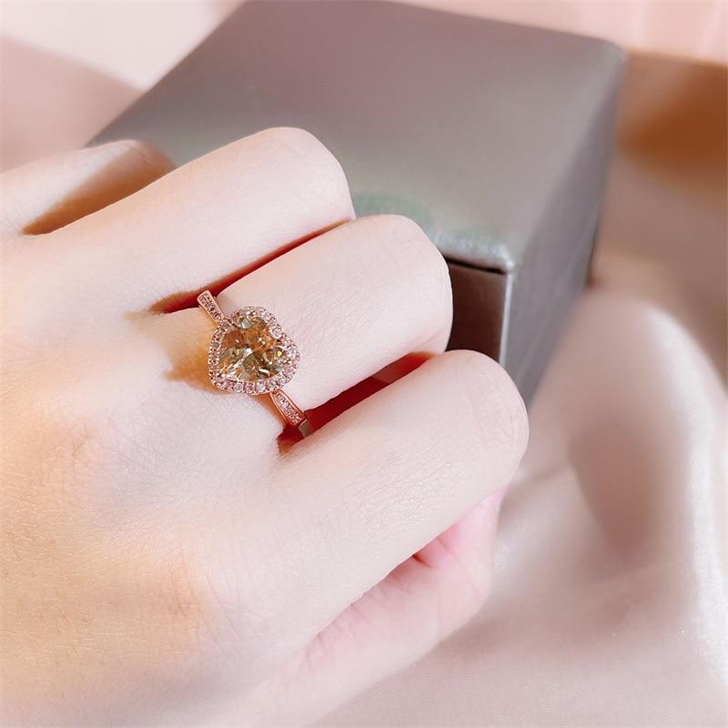 BELLA BOX Fashion Open Rings For Women With Zircon Pink Heart Shape Wedding Luxury Jewelry