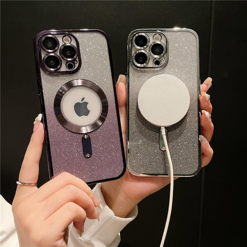 For iPhone 15 Pro Max Luxury Plating Frame Magsafe Magnetic Flash Phone Case For iPhone 11 12 13 14 16Plus Lens Protective Cover