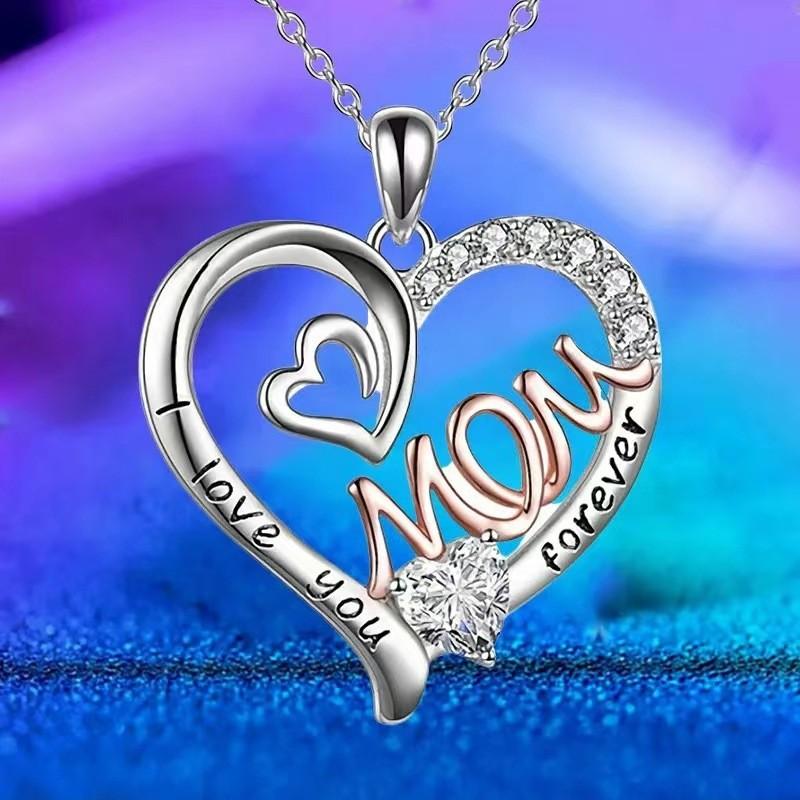 Shaped Dazzling Heart Love Mom Necklace In Alluring Alloy For Chic Mothers Day Gifts