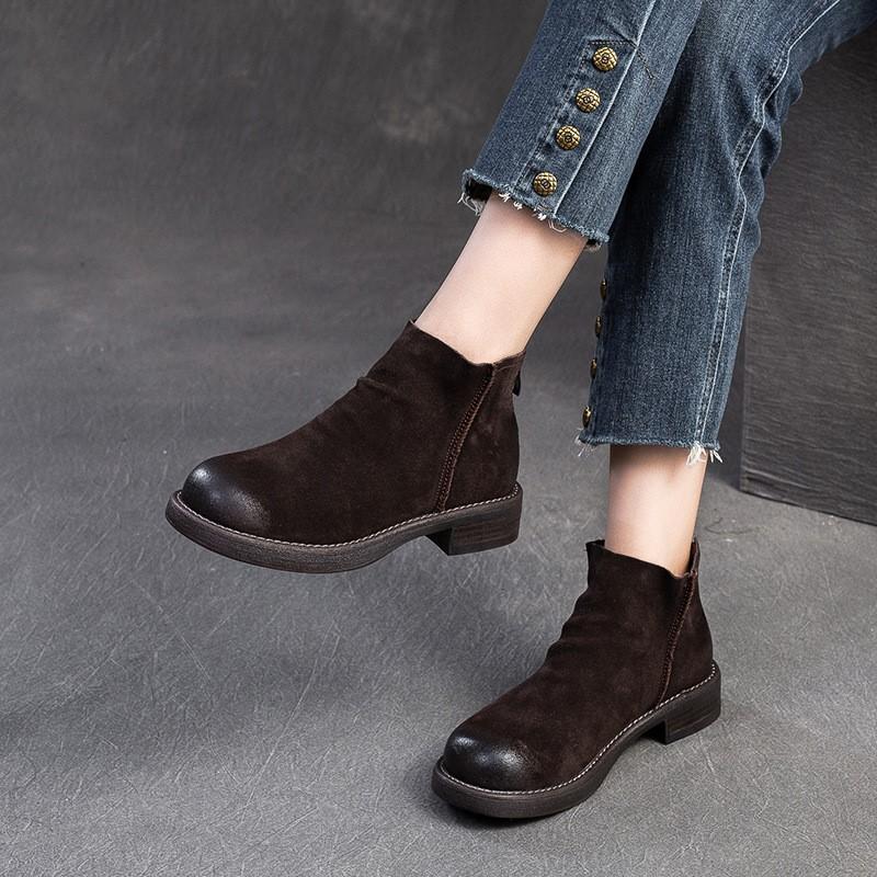 Johnature Matte Leather Chelsea Boots Commuter Cowhide Short Boots Versatile Women's Shoes