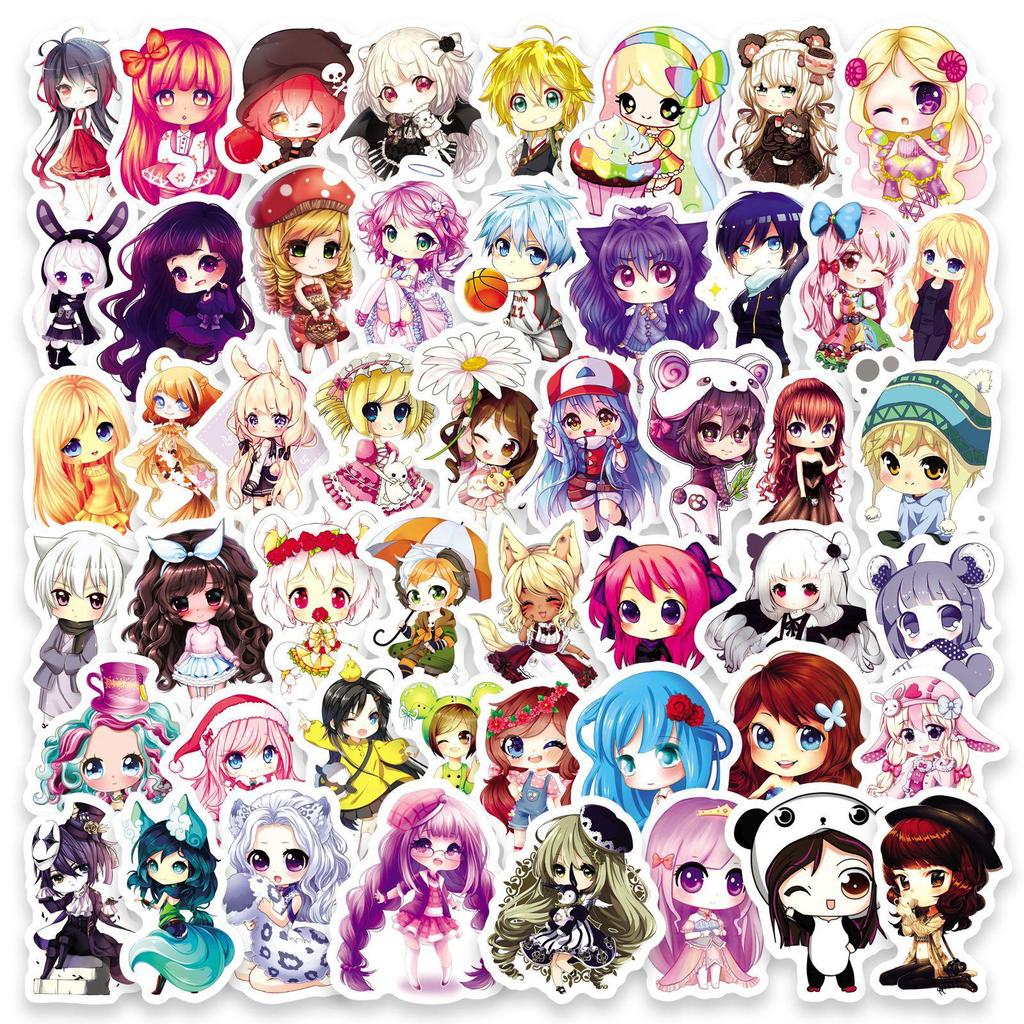 50 Cute Anime Girl Stickers – Waterproof for Journals, Luggage, and Bottles