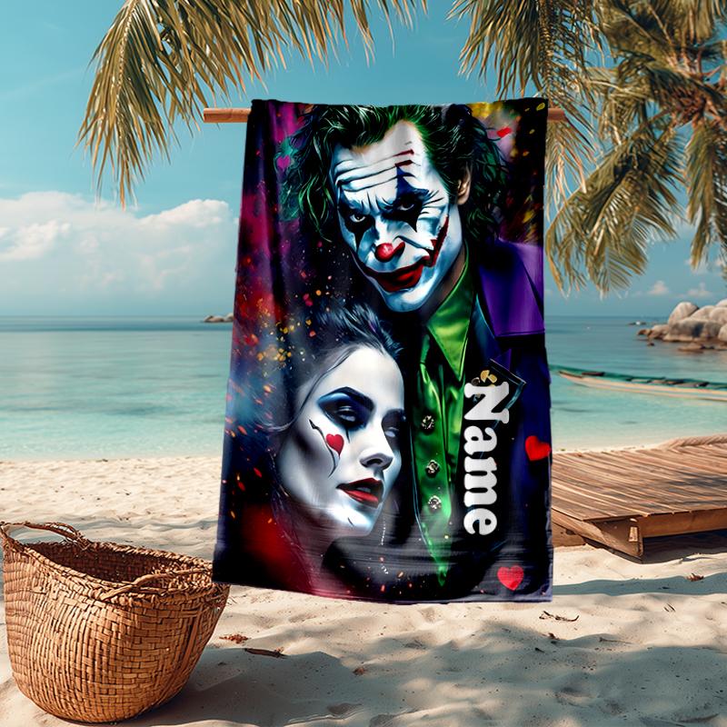 Custom Name Ultra-Soft Beach Towel with Joker Theme,Ideal for Pool - Camping, Diving - Perfect Travel Essential, Vibrant Beach Towel.