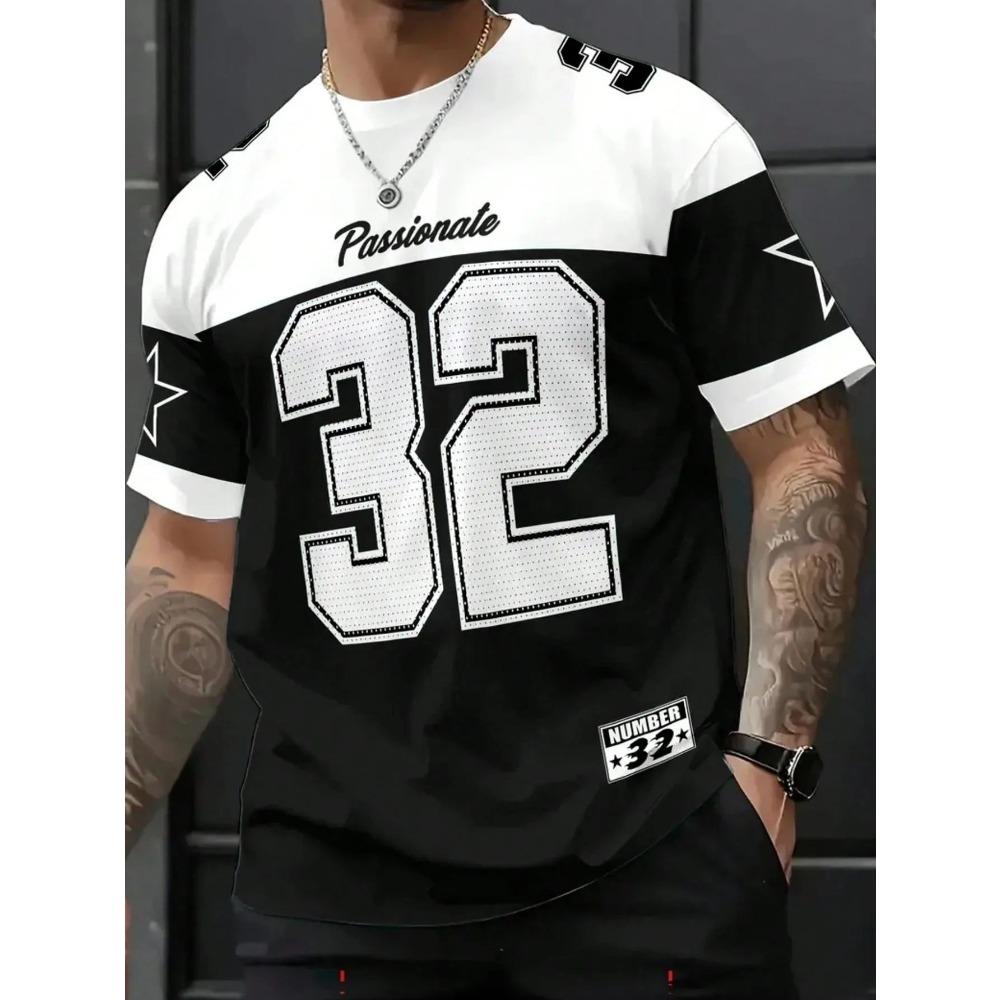 

Summer men s casual, comfortable, breathable round neck T-shirt size 32 printed pattern suitable for outdoor wear S