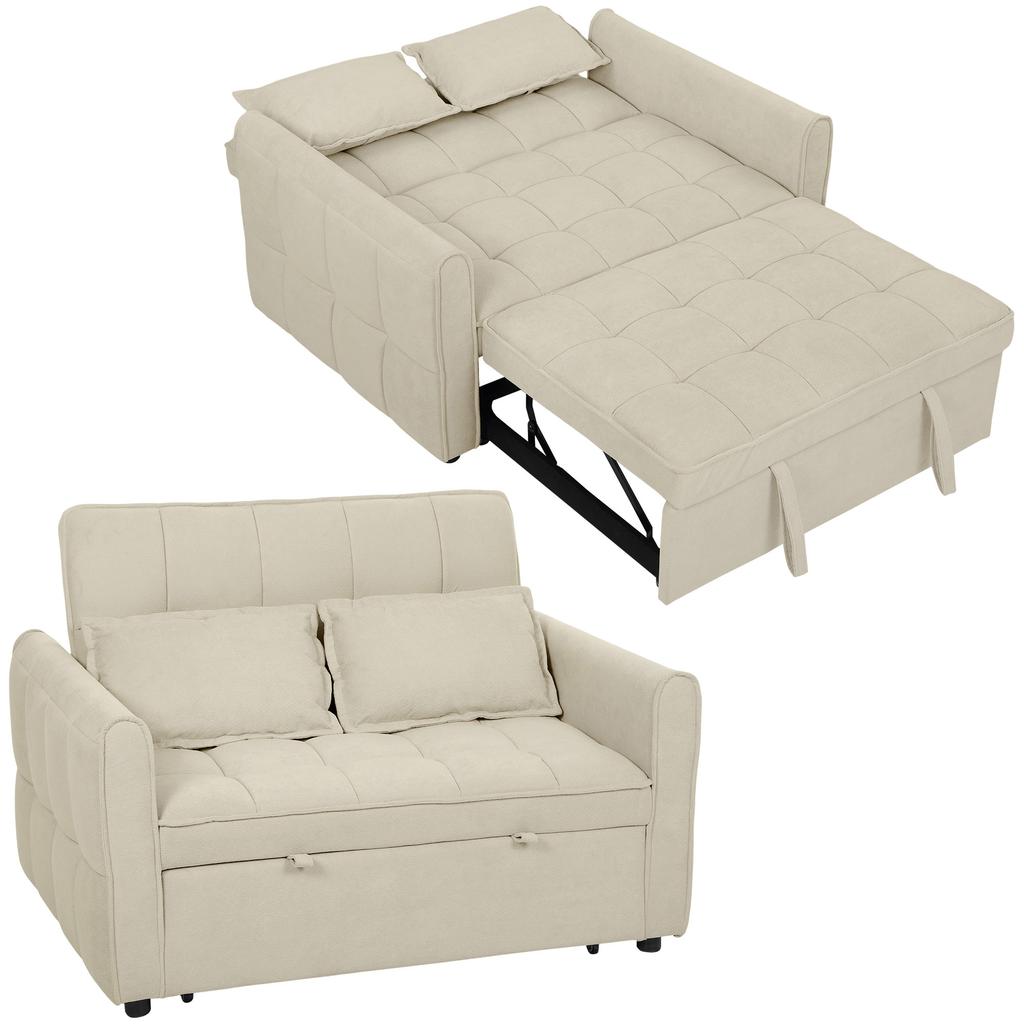 2 Seater Sofa Bed 3 In 1 Convertible Sleeper Sofa With Click Clack Adjustable Backrest And 2 Pillows Light Brown