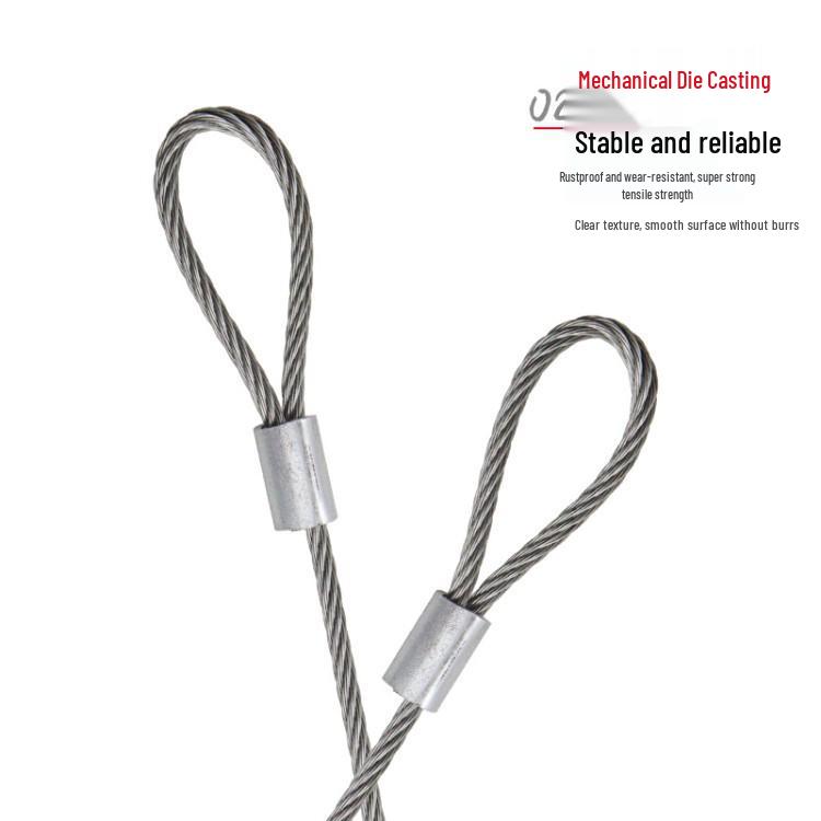 304 Stainless Steel Wire Rope Crimped Aluminum Sleeve Clothesline Safety Cable for Lighting Suspension and Anti-theft Hanging.