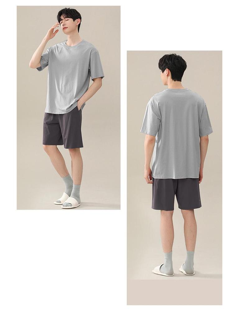 Herren Sommer Kühlendes Pyjama-Set - Kurzarm und Shorts, Lässige und Leichte Hauskleidung